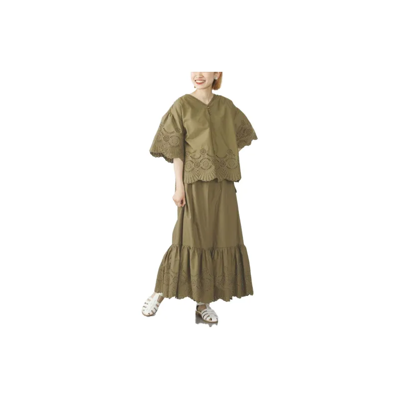 Beams Casual Long Skirts Women's Green-3