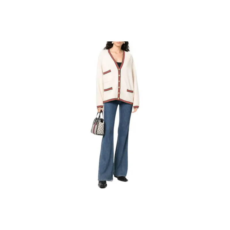 GUCCI Web stripe Trim Cotton Cardigan-1