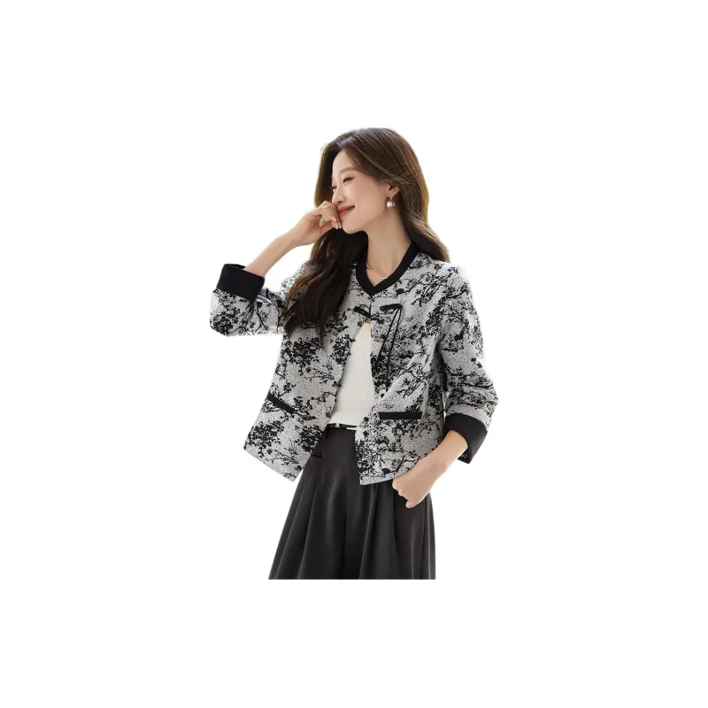 Mo Han Yi Mei Jackets Coats Women's Black White-3