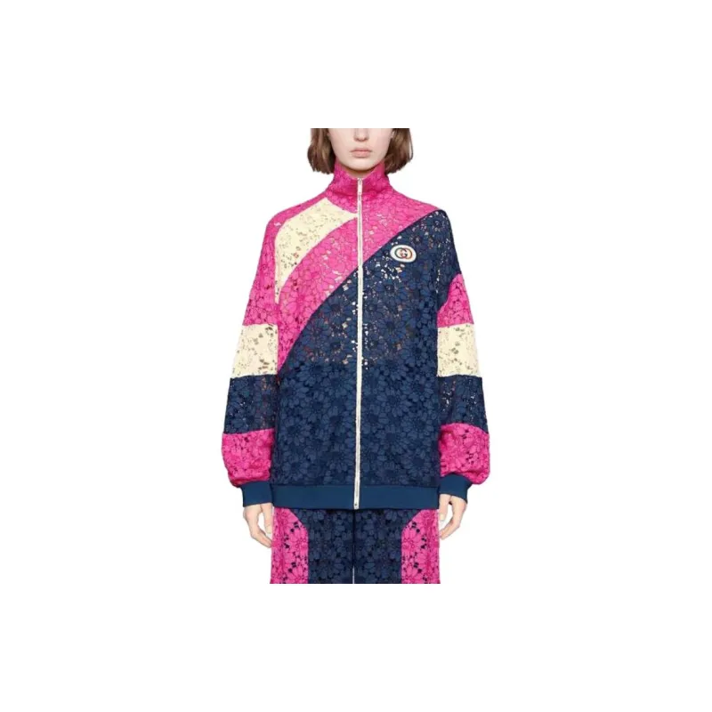 GUCCI Floral Guipure Lace Track Jacket Ink Multi-2