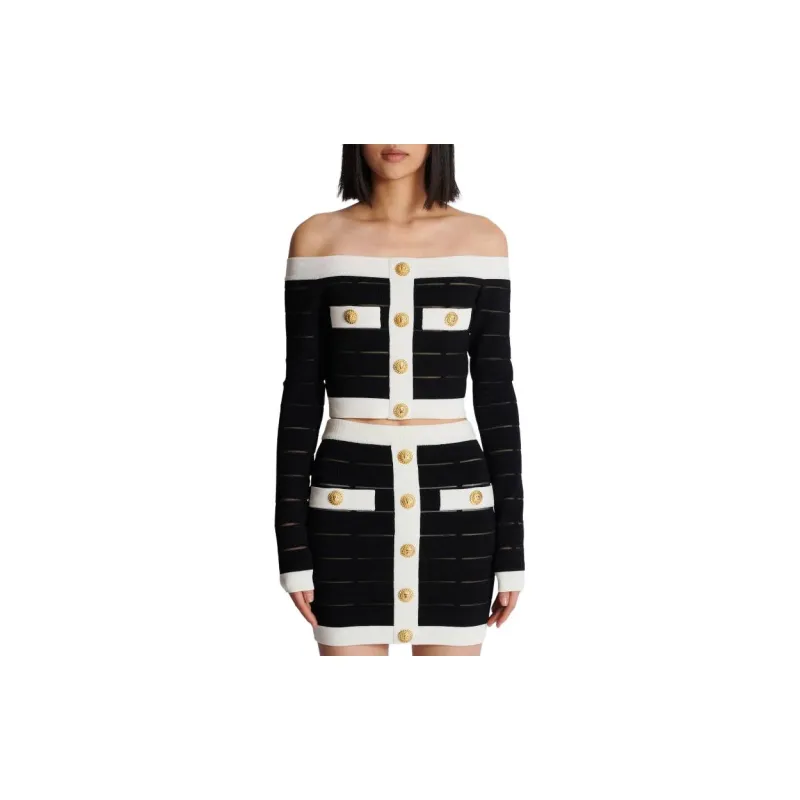 BALMAIN Off Shoulder Knit Top-4