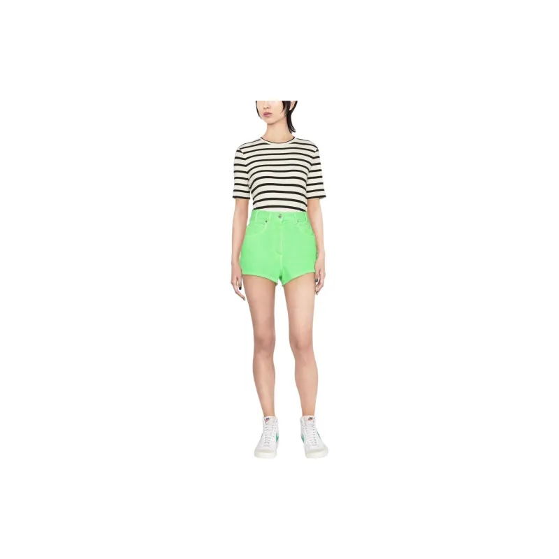MSGM Logo Patch High Waisted Denim Shorts-1