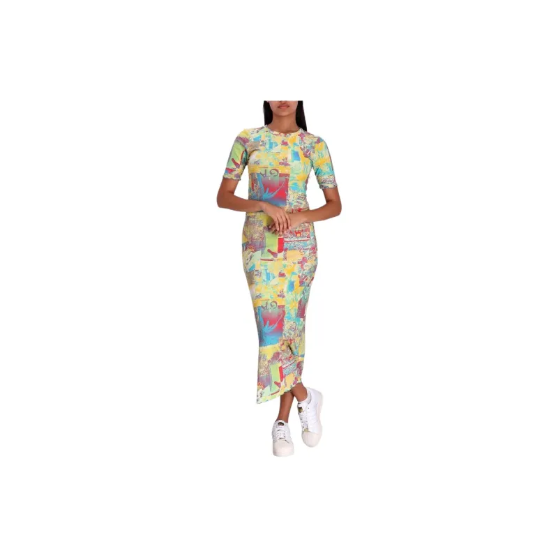 GANNI Graphic Printed Ruffled Hem Knitted Maxi Dress-1