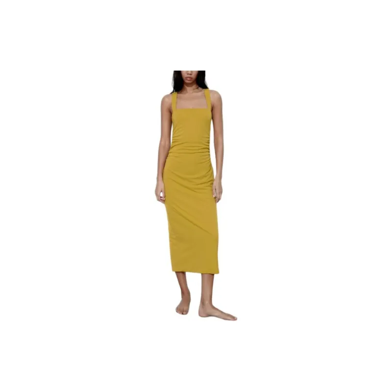ZARA Sleeveless Dress Women's Mustard-3