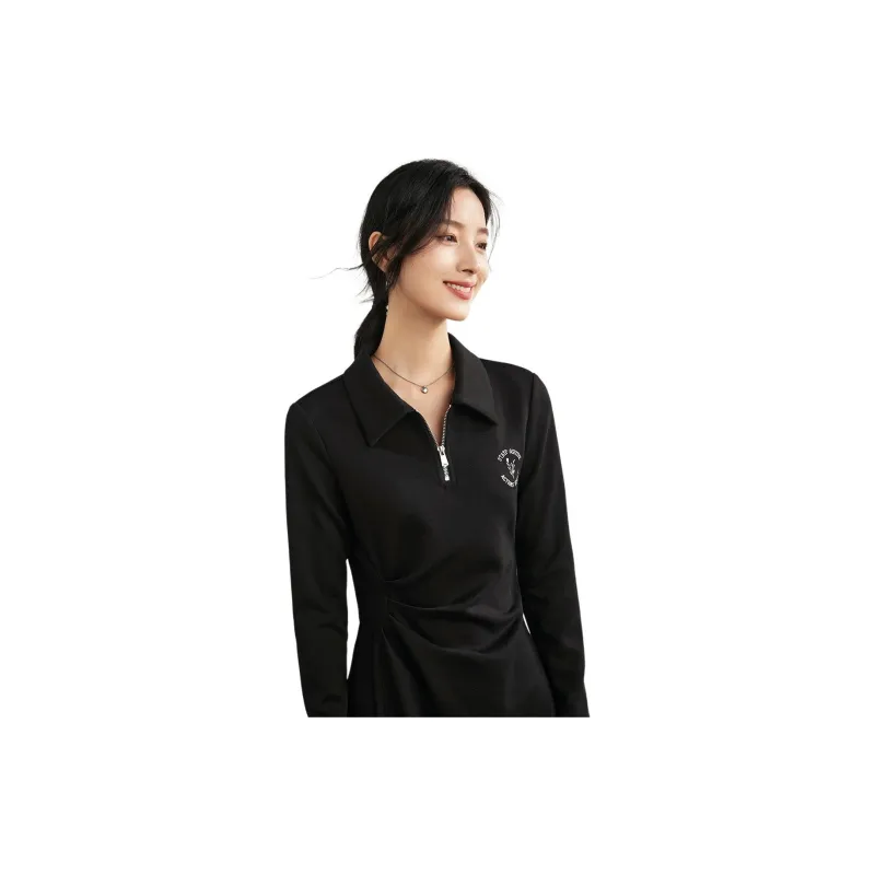 Mo Han Yi Mei Long Sleeved Dresses Women's Black-5