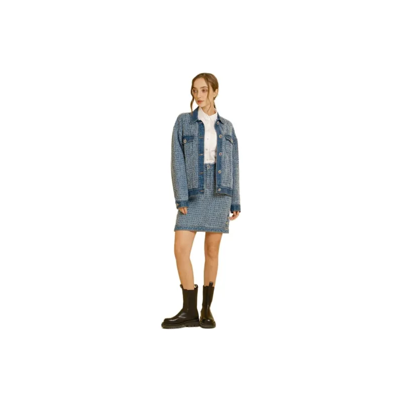 Blood Glitter Denim Jacket Women's Blue Floral-1