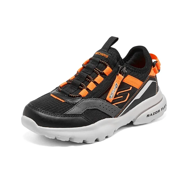Skechers Razor Fle Slip-Resistant Anti-Kick Cushioning Kids Lifestyle Shoes Black Orange Teenagers-2