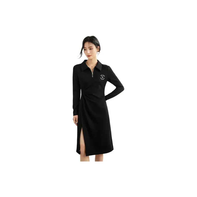 Mo Han Yi Mei Long Sleeved Dresses Women's Black-4