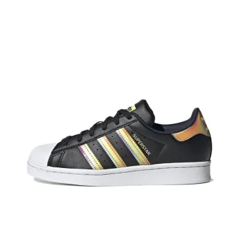 Adidas Originals Superstar Series Anti Slip Wear Resistant Low Top Skateboard Shoes Black White Rainbow Teenagers