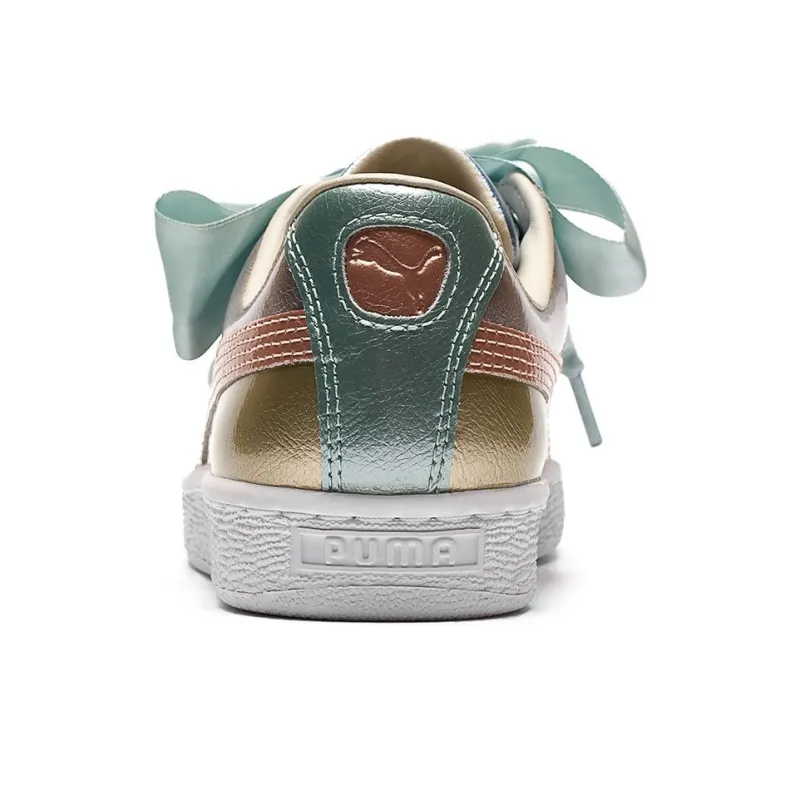 PUMA Basket Anti Slip Wear Resistant Low Top Skateboard Shoes Women's Silver-4