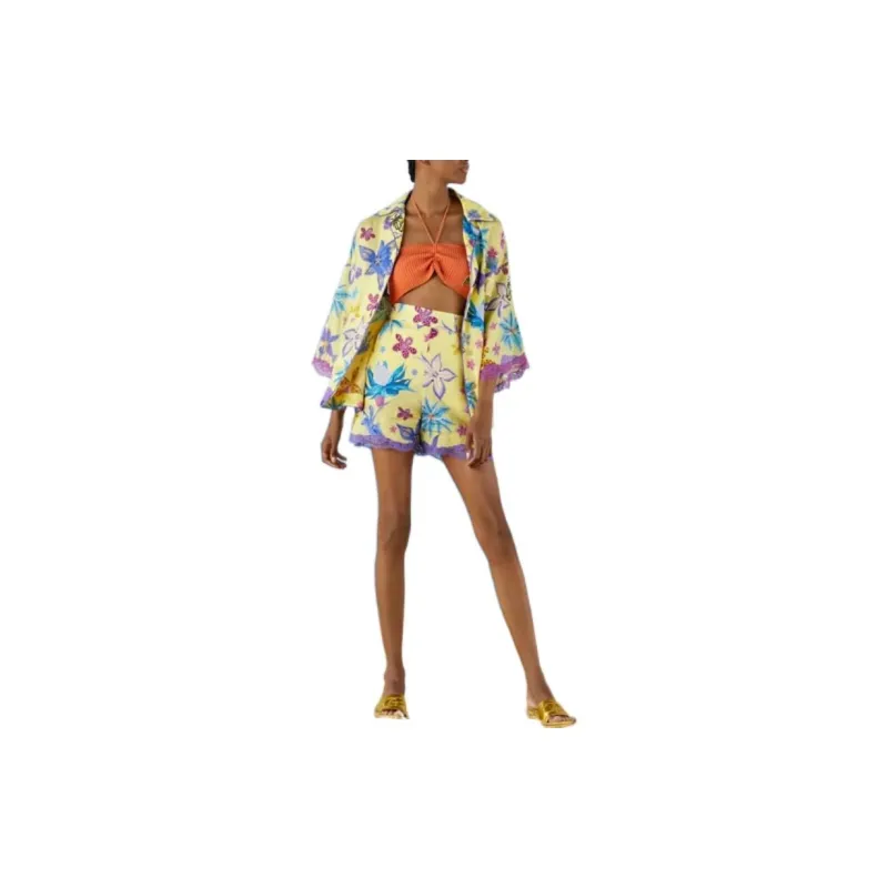 GUCCI Floral Collared Drop Shoulder Top Bright Yellow-2