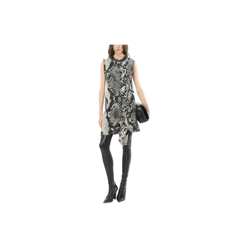 PINKO Mini Abito Snake Jacquard Sleeveless Dress Women's Black White-2