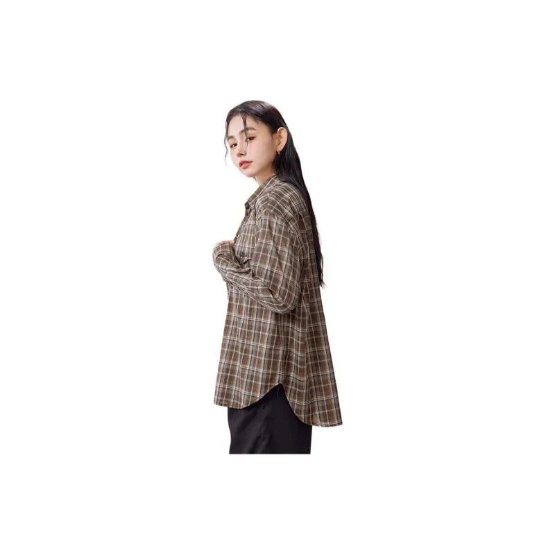 A21 Shirt Women's Dark Brown Plaid-2