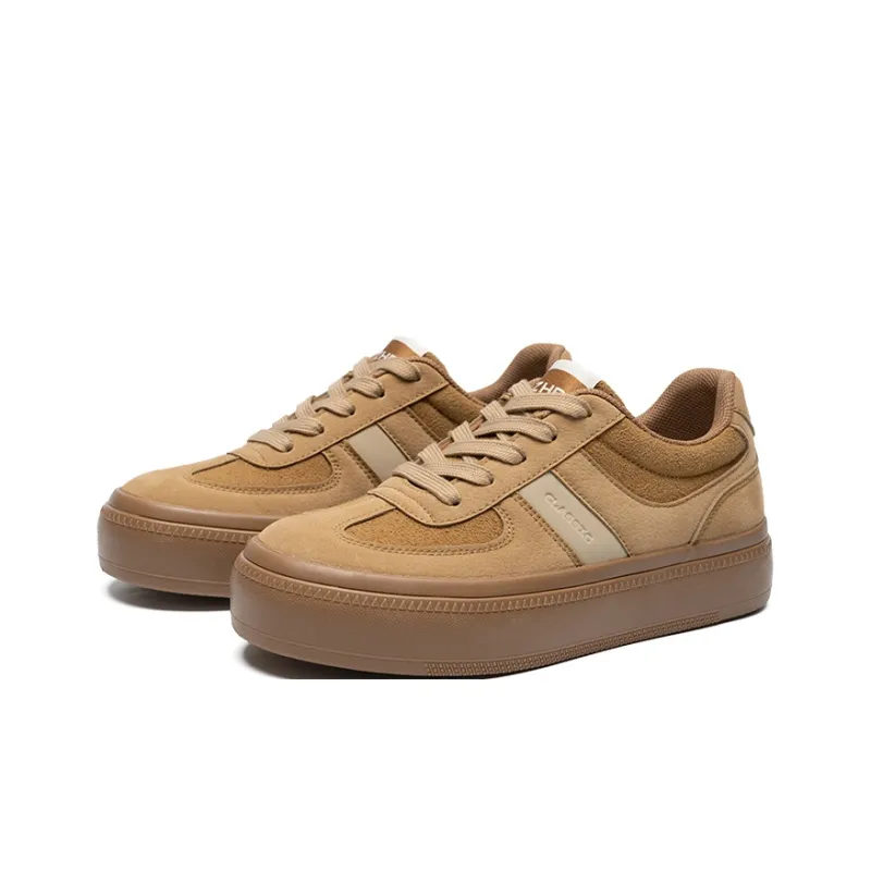 ZHR German Army Trainers Wear Resistant Height Increasing Low Top Casual Shoes Women's Camel-1