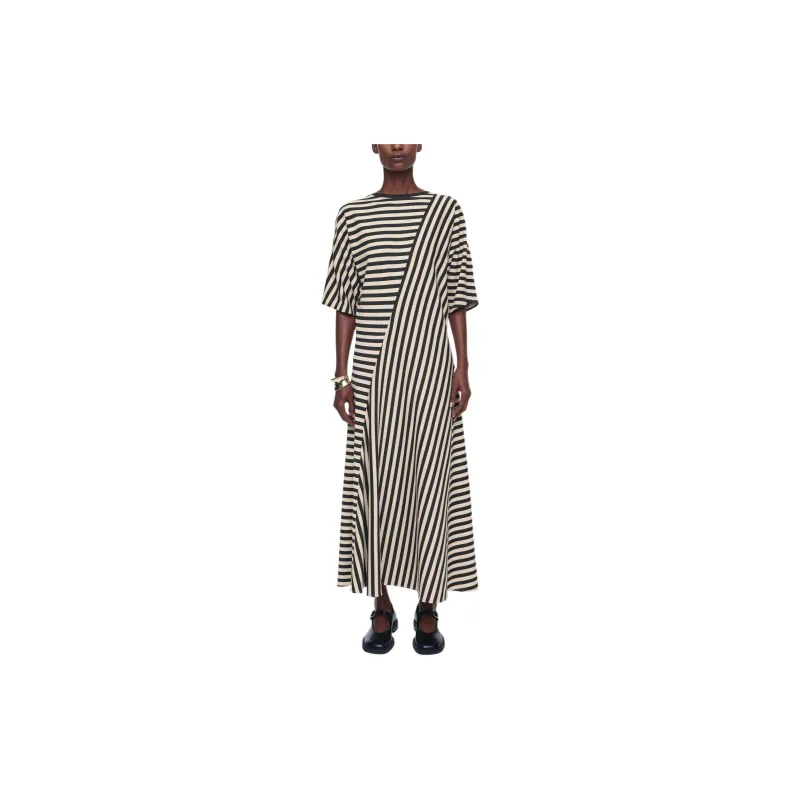 COS Short Sleeved Dress Women's Black Stripes-1