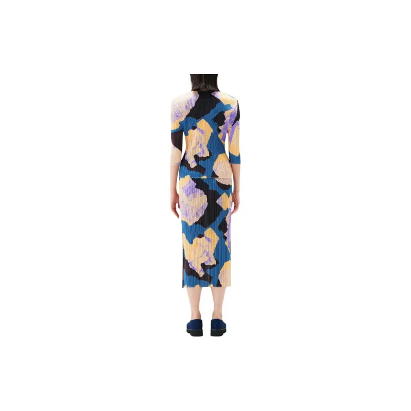 PLEATS PLEASE ISSEY MIYAKE Meteorite Casual Long Skirt Women's Gray Marine Blue-3