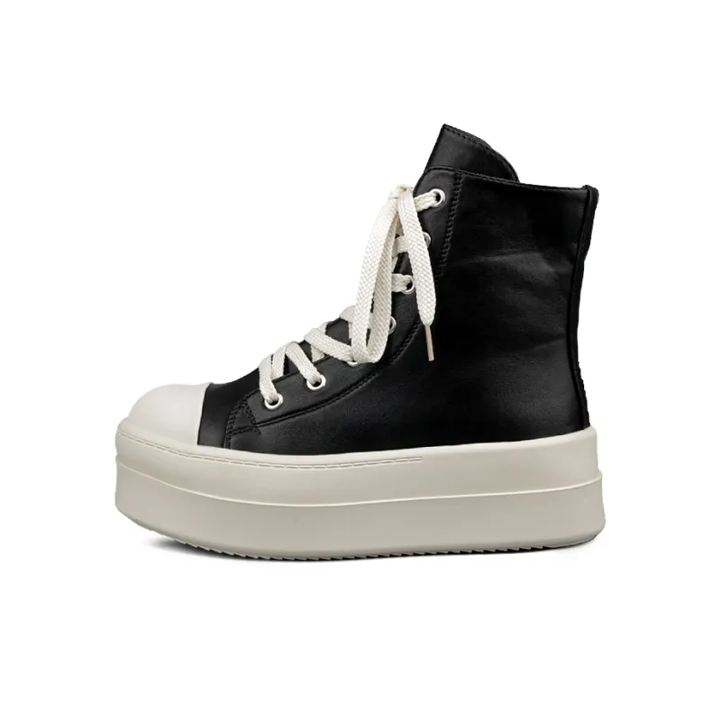 WENPU Height Increasing Wear Resistant Slip Resistant High Top Skateboard Shoes Women's Black-0