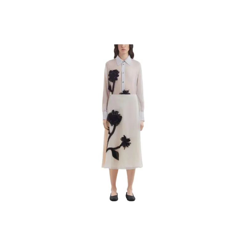 MARNI Floral appliqué Silk Midi Skirt-1
