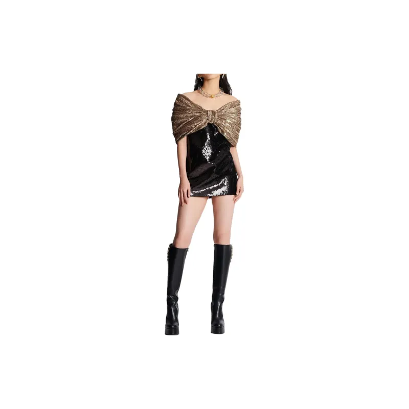 BALMAIN Sequin embellished Bardot Minidress-5