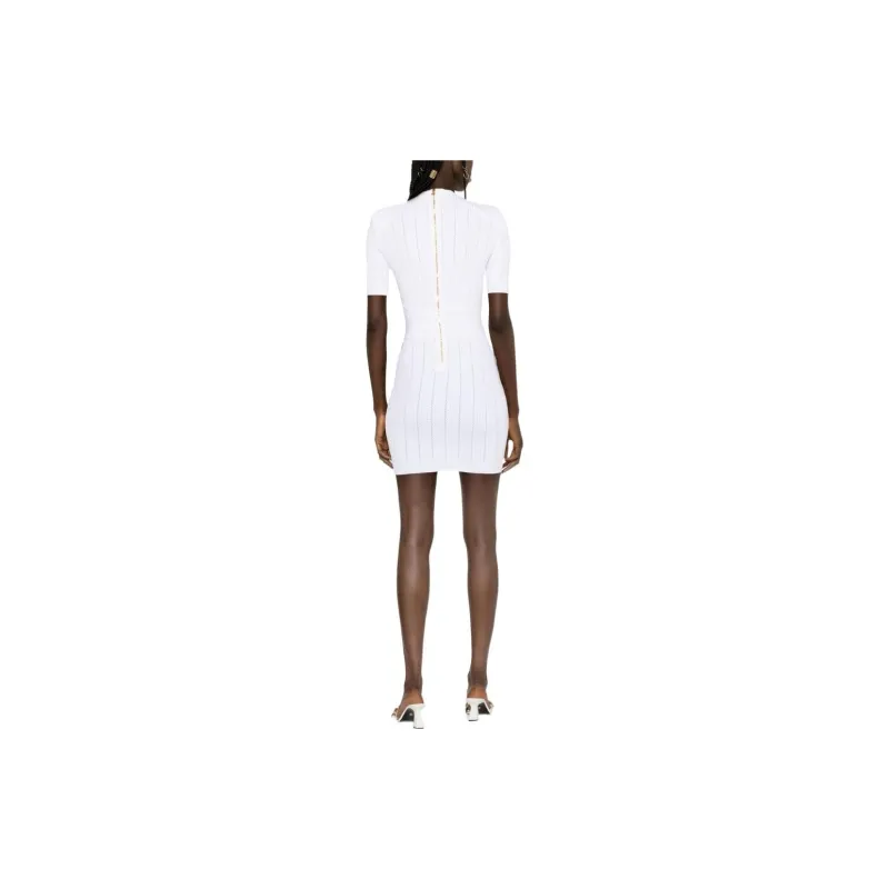 BALMAIN Short Sleeved Dresses Women's White-2