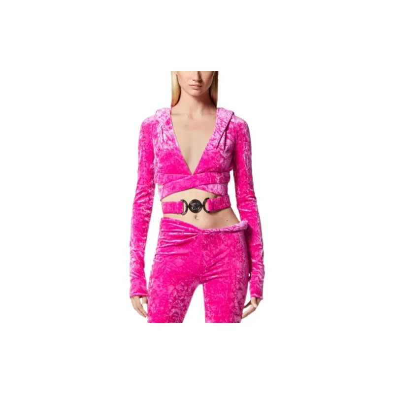 VERSACE Medusa Plaque Crossover Velvet Top-2
