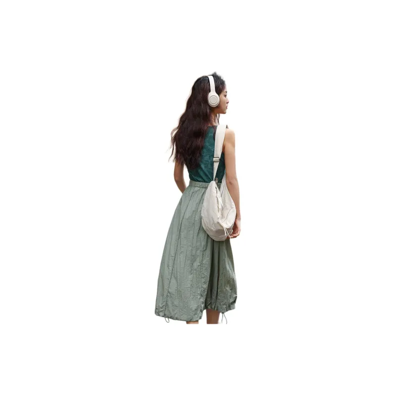 【dme】 Casual Long Skirts Women's Gray Pea Green-1