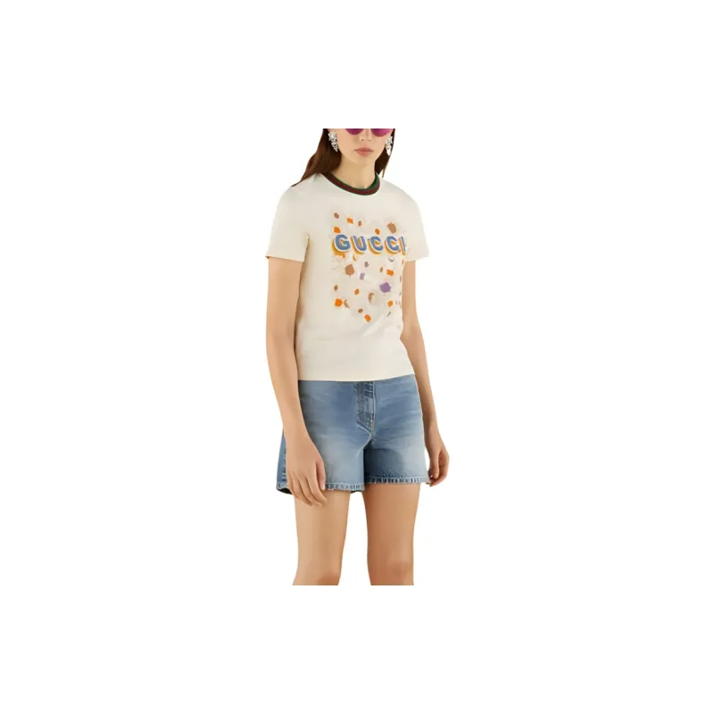 GUCCI Fw22 Tanabata Series FW22 Regular T Shirt Women's Ecru-1