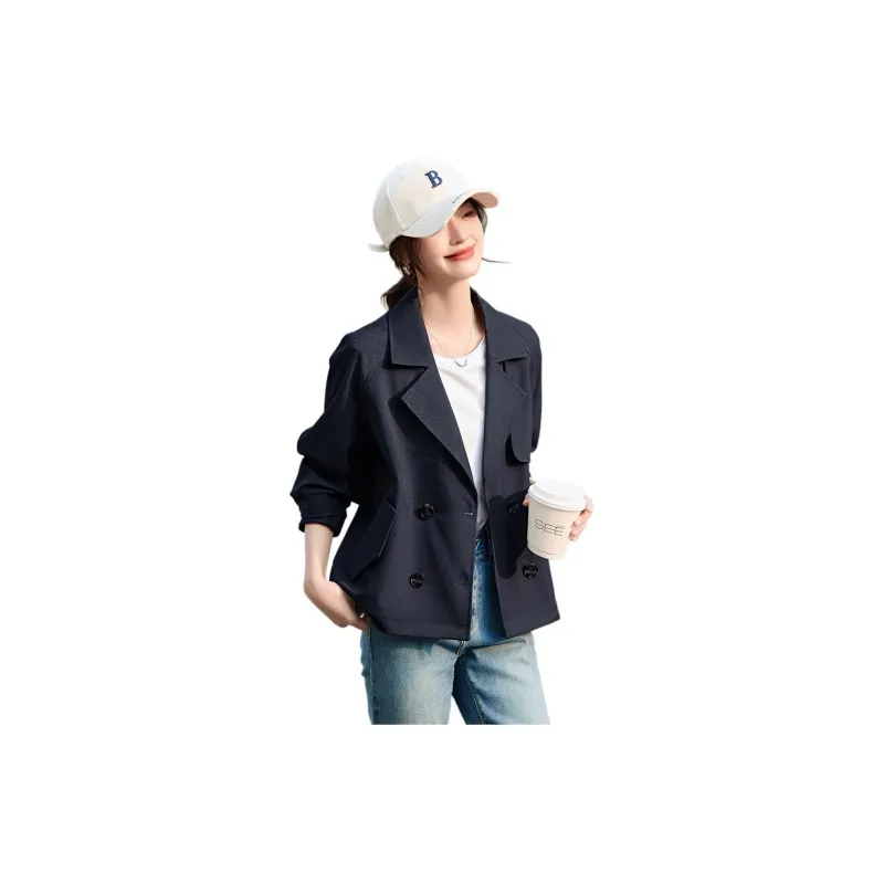 Mo Han Yi Mei Trench Coat Women's Navy Blue-1