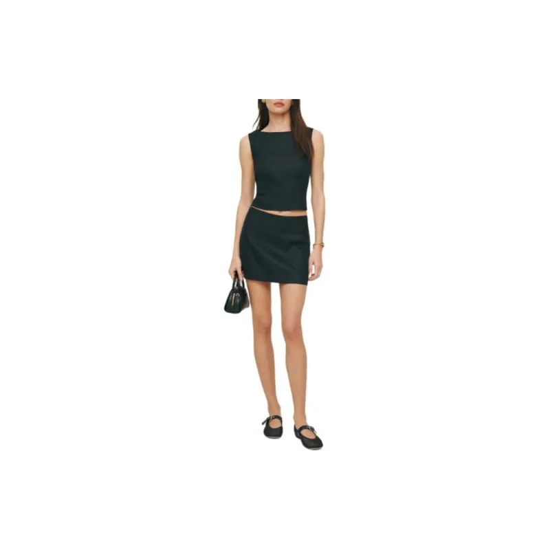 REFORMATION Grace Linen Two Piece Skirt Set Women's Black-1