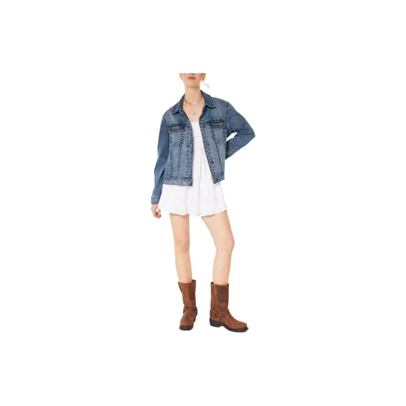 Hollister Denim Jacket Women's Deep Medium Washable-1