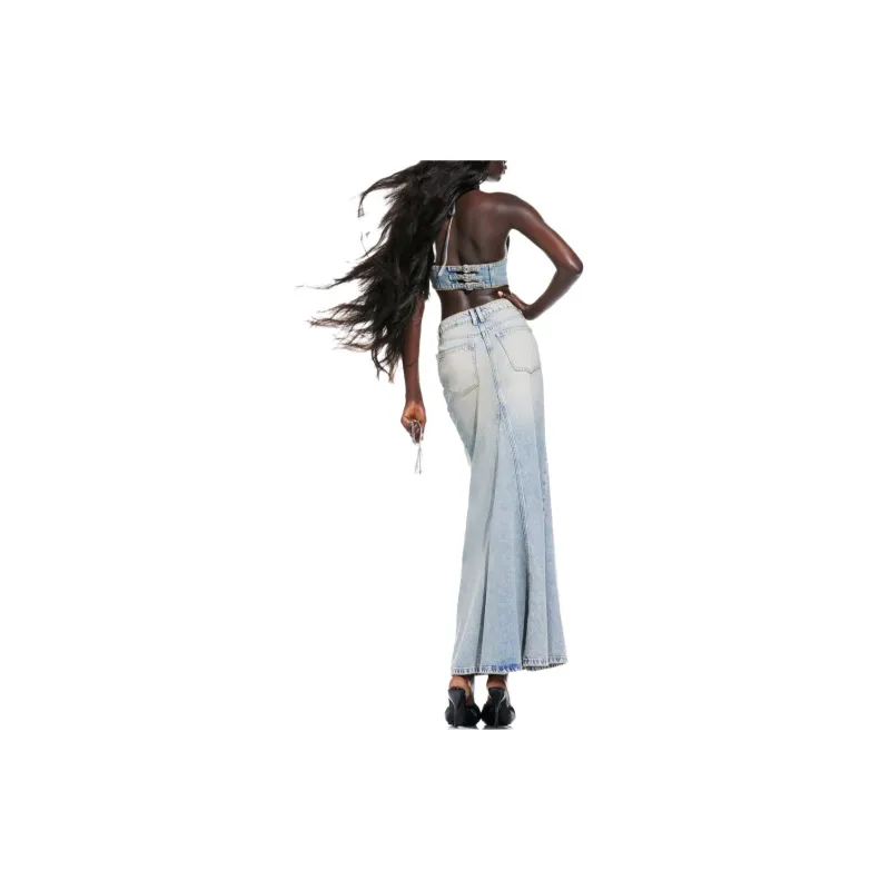 Barbie X ZARA X Barbie Co-brand Strapless Tops Women's Denim Blue-3