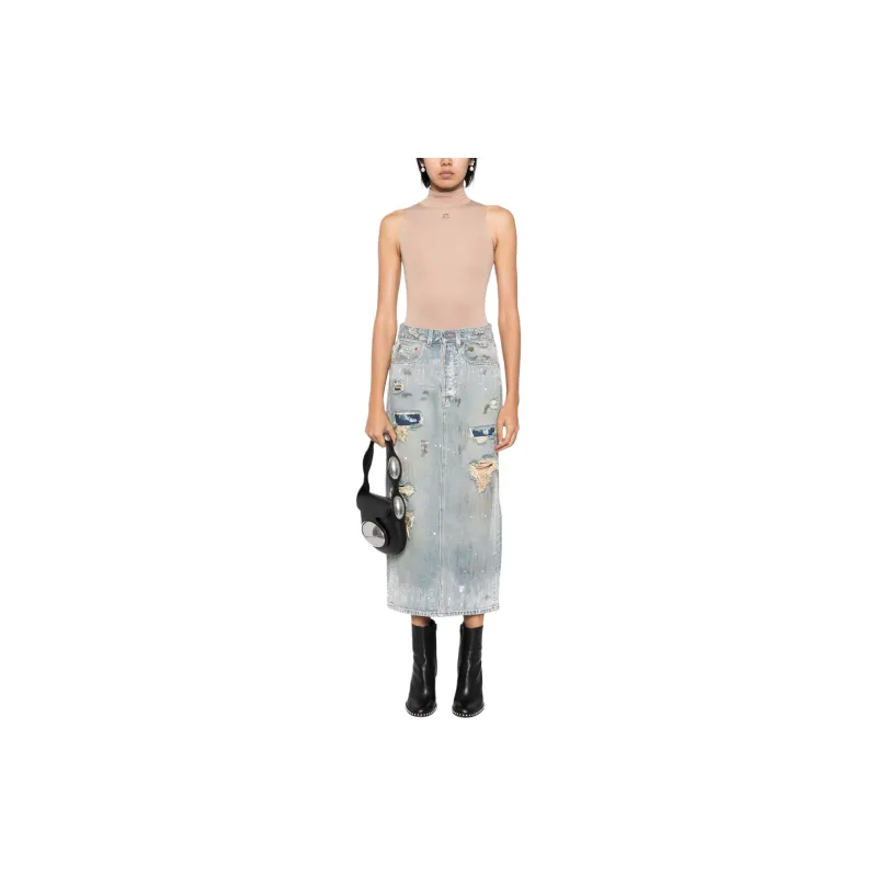 Vetements Distressed effect Denim Midi Skirt-1
