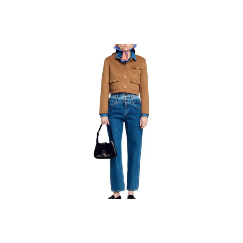 Sandro Collarless Felted Cropped Jacket-3