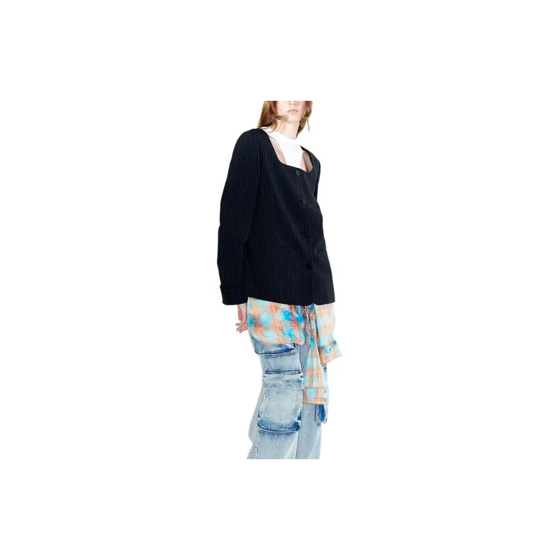 Open Yy SQUARE NECK JACKET Jackets Coats Women's NAVY/Marine Blue-3