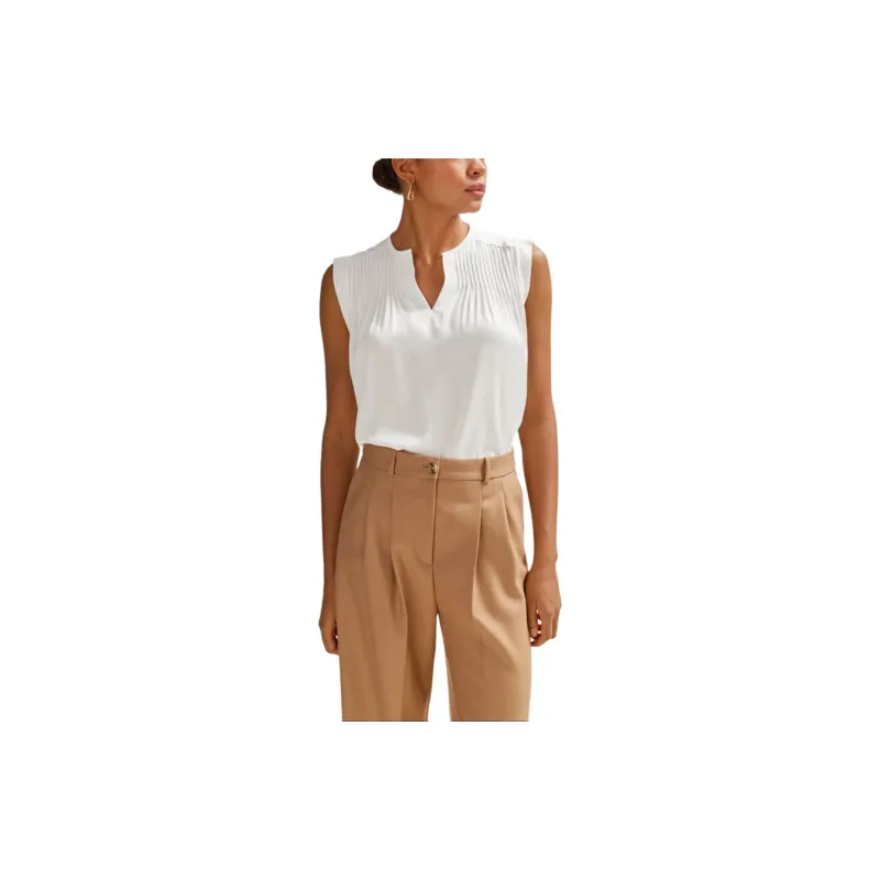 HUGO BOSS Relaxed Fit Tailored Blouse In Stretch Silk Shirt Women's White-2