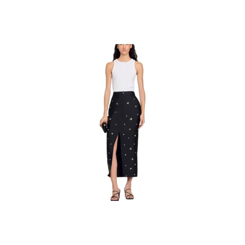 Sandro Rhinestoned Midi Pencil Skirt-1
