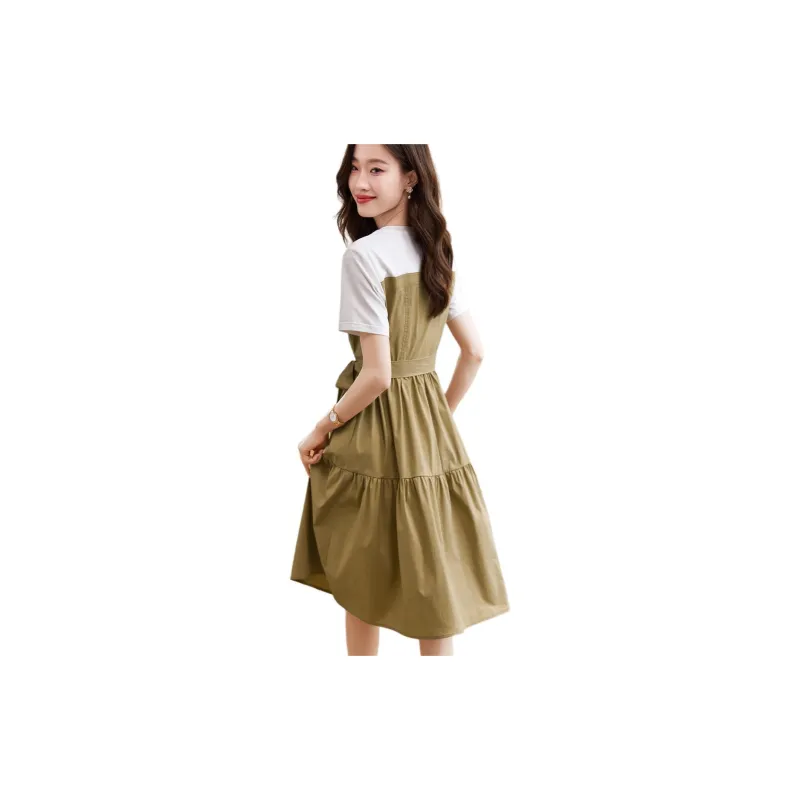 Mo Han Yi Mei Short Sleeved Dresses Women's Khaki-2