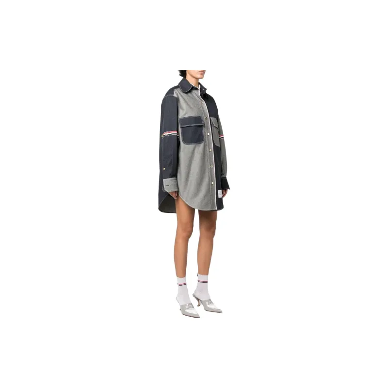THOM BROWNE Long Sleeved Dresses Women's Patchwork Denim-3