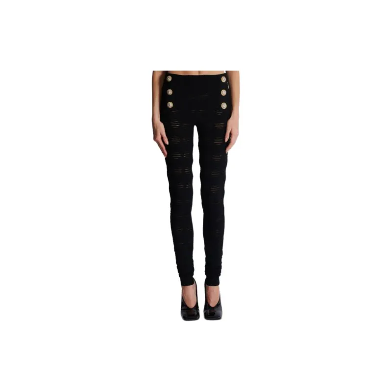 BALMAIN Mid Rise Open Knit Leggings-1