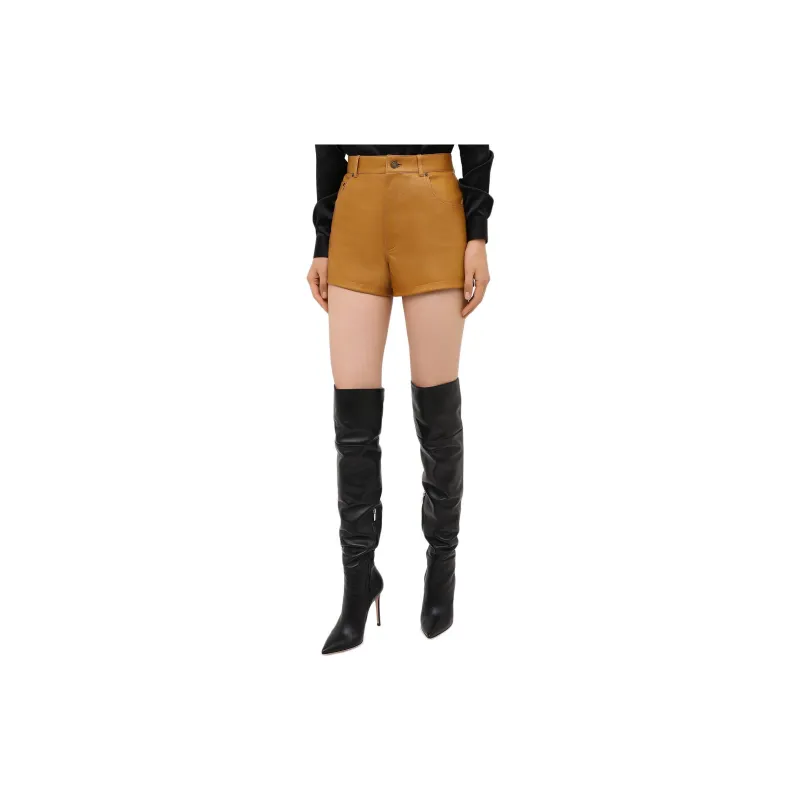 SAINT LAURENT High Waisted Leather Shorts-2