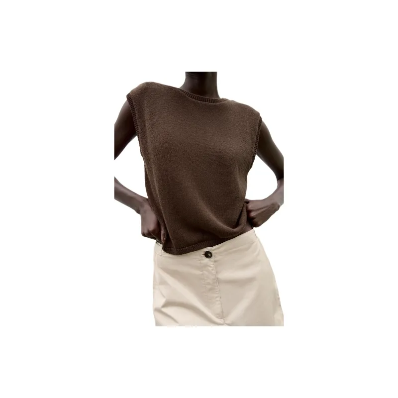 ZARA Tank Tops Women's Brown-3