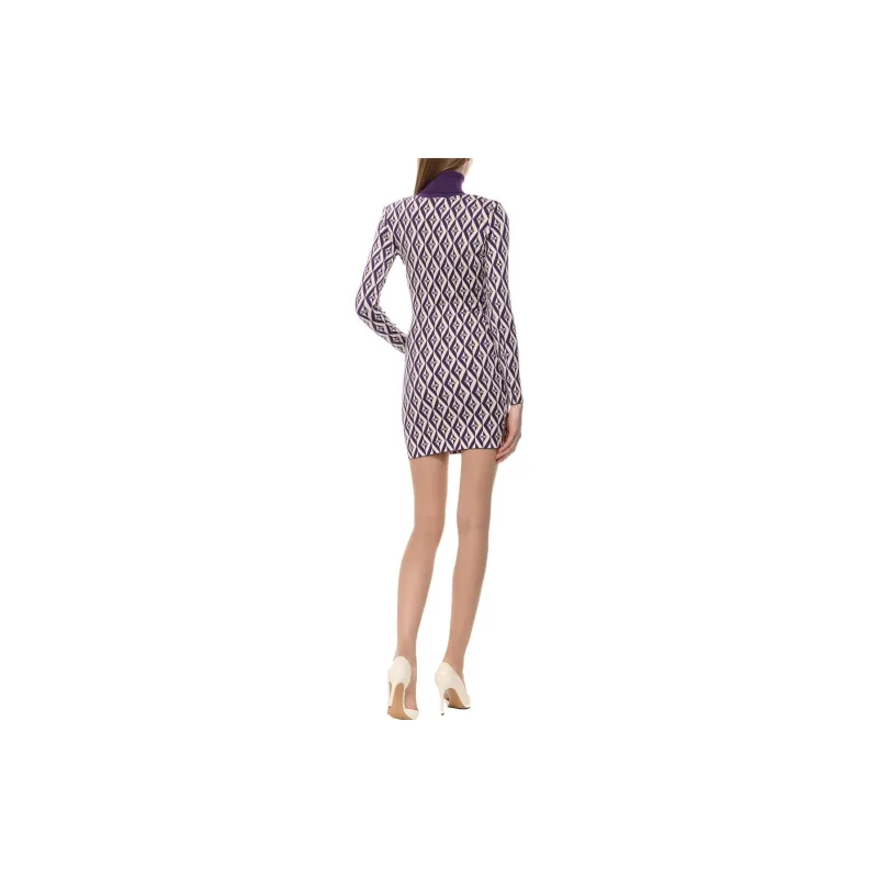 Elisabetta Franchi Ikat Pattern Roll Neck Knitted Mini Dress-1