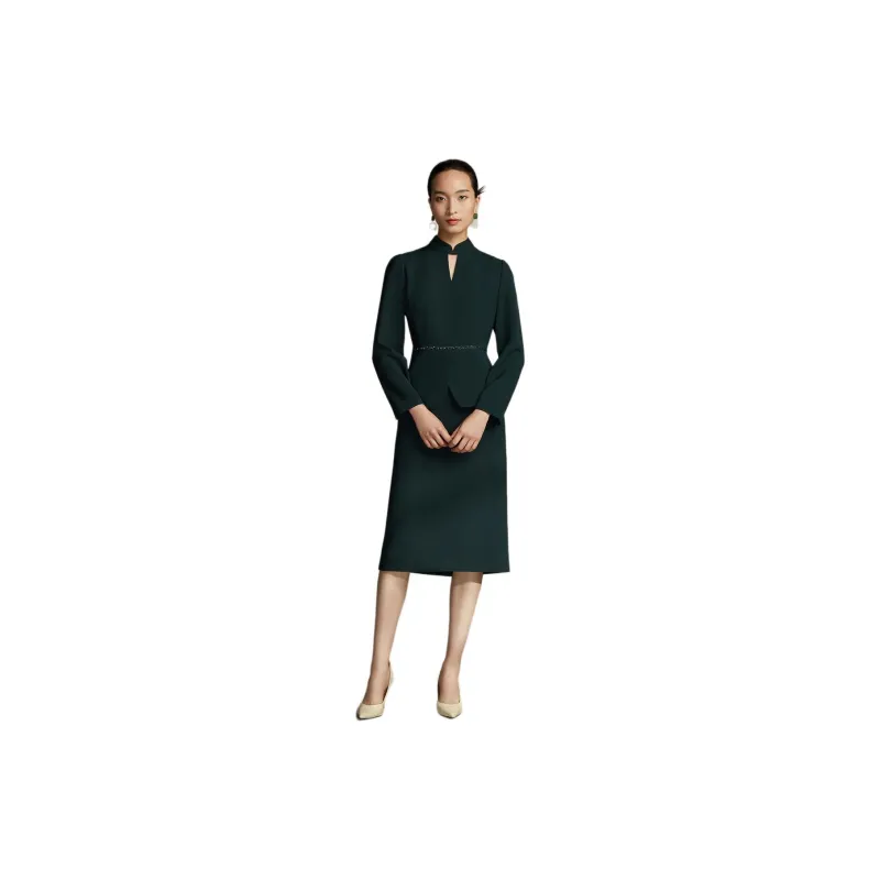 BBLLUUEE Long Sleeved Dress Women's Turquoise-1