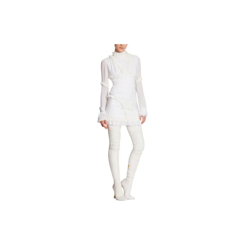 BALMAIN Long Sleeved Dresses Women's White-1