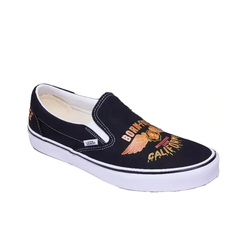 Born Free x Vans Slip-on Anti-Slip And Wear-Resistant Lightweight Low-Top Skateboard Shoes Unisex Black-1