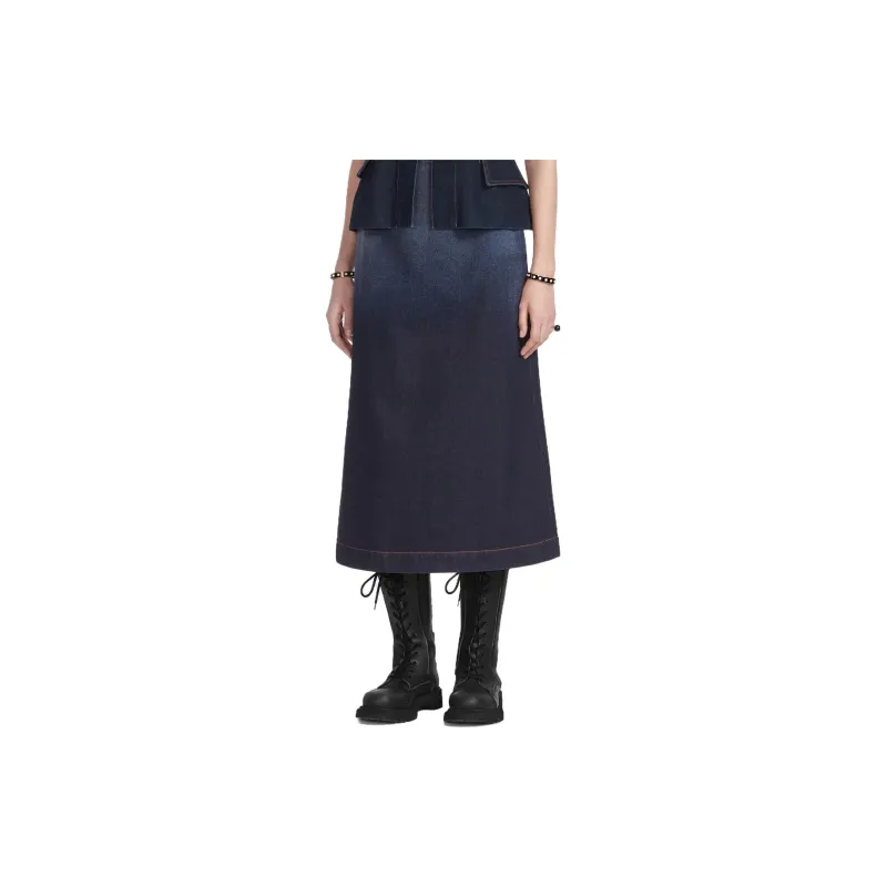 DIOR Denim Long Skirts Women's Blue-5