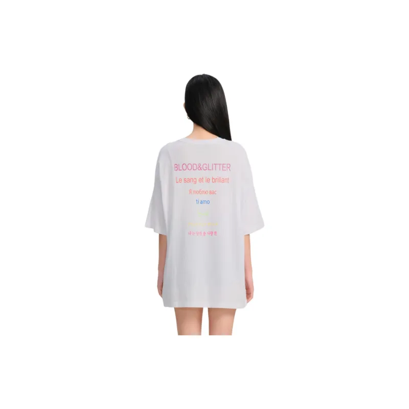 Blood Glitter Drop Shoulder Sleeve T-Shirt Women's White-2