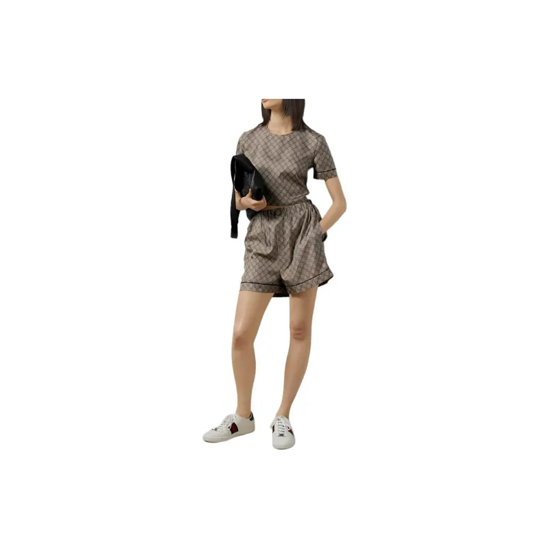 GUCCI Gg Supreme Silk Shorts 'Camel/Ebony'-1