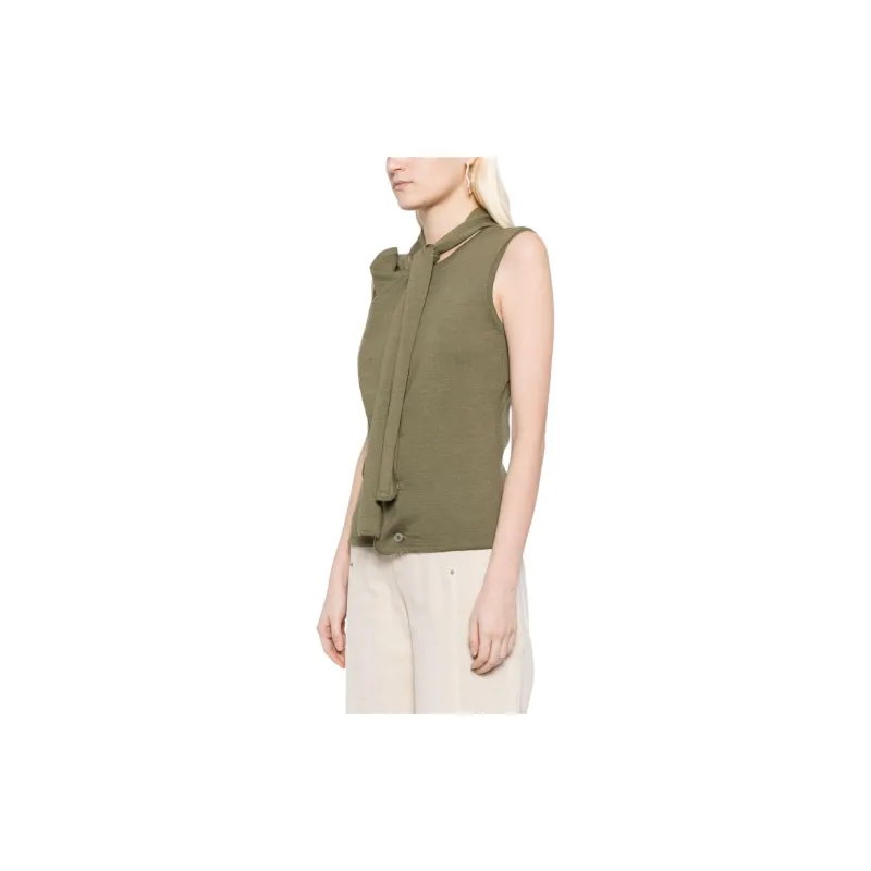 Lemaire Asymmetrical Sleeveless Cardigan 'Light Olive'-3