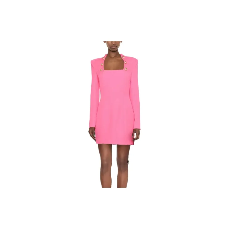BALMAIN Button Embellished Square Neck Mini Dress-2